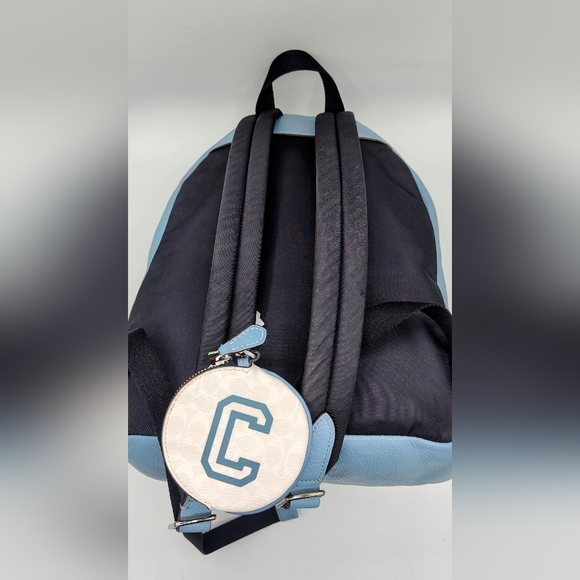 Coach woman's Campus backpack with Varsity pin & Coin Case.  Light blue. EUC - Picture 8 of 10